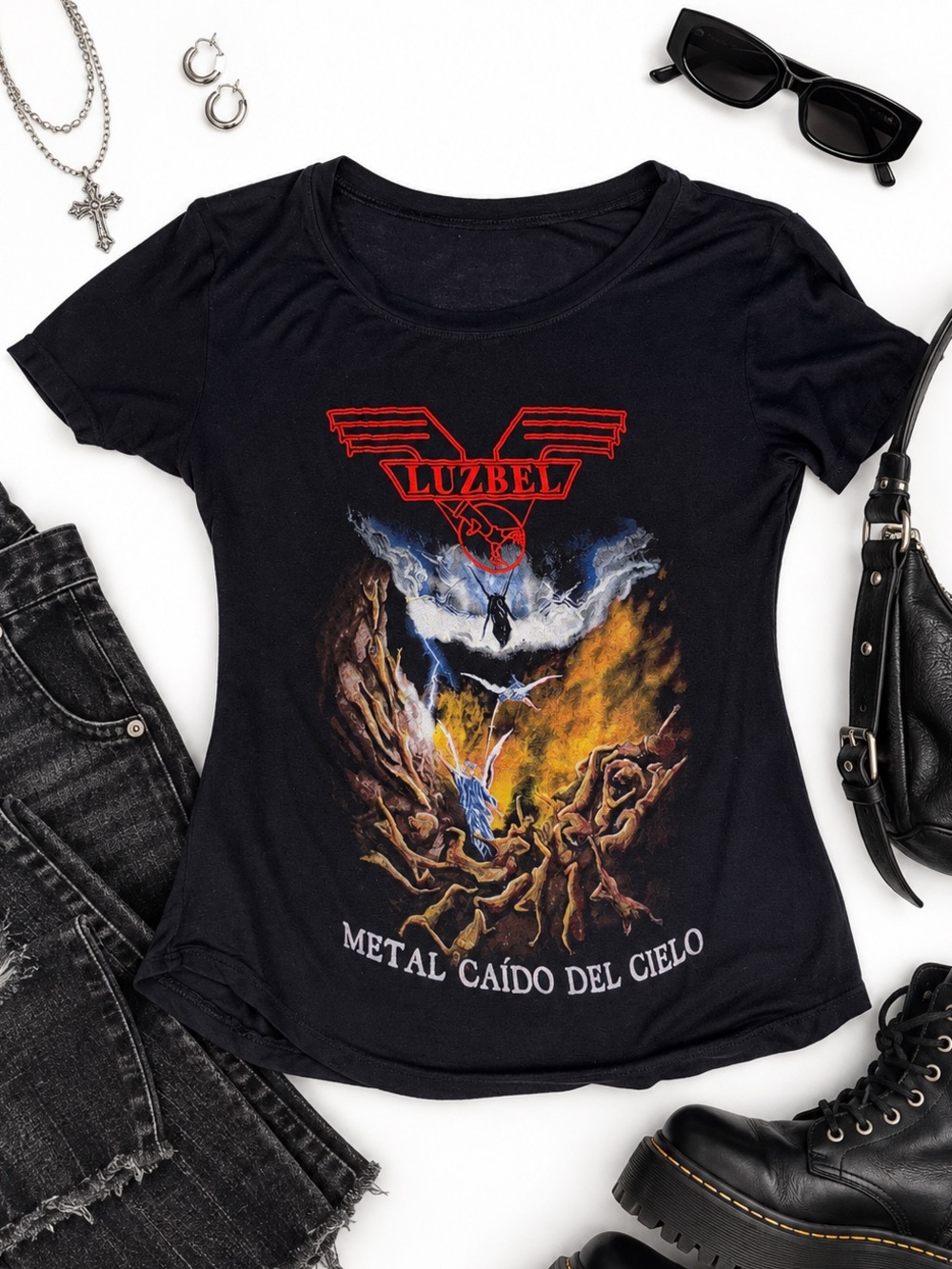 Luzbel “Metal Caído del Cielo” Black Graphic Band Tee